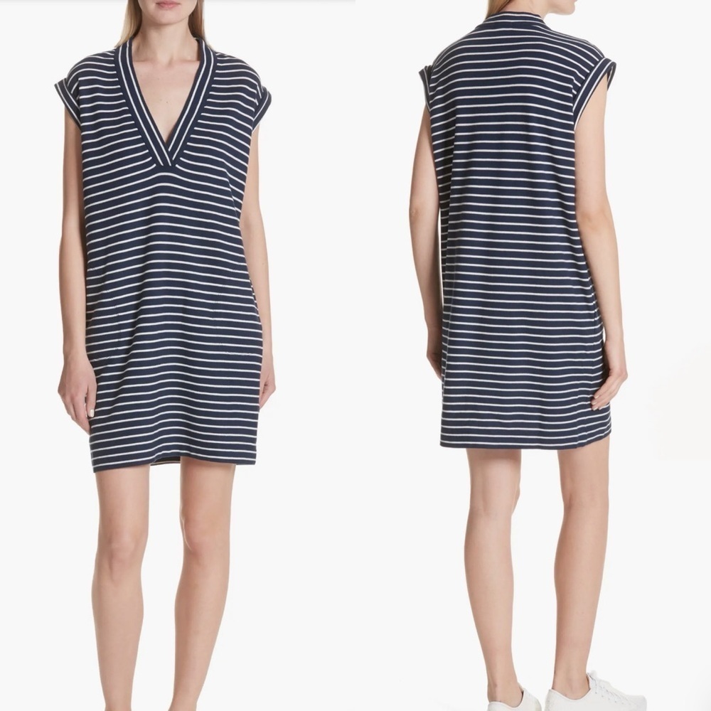ATM ANTHONY THOMAS MELILLO Stripe Shift Dress In Navy/ Chalk Stripe Size Small - Picture 1 of 9